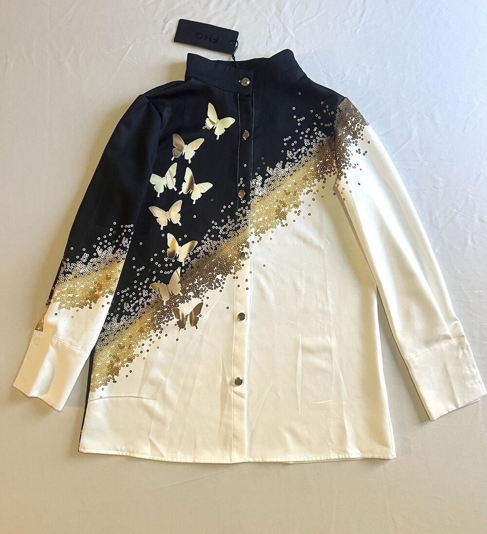 FHQ Collection Woman’s Blouse Button Shirt S Preppy Butterfly Fantasy Print Top